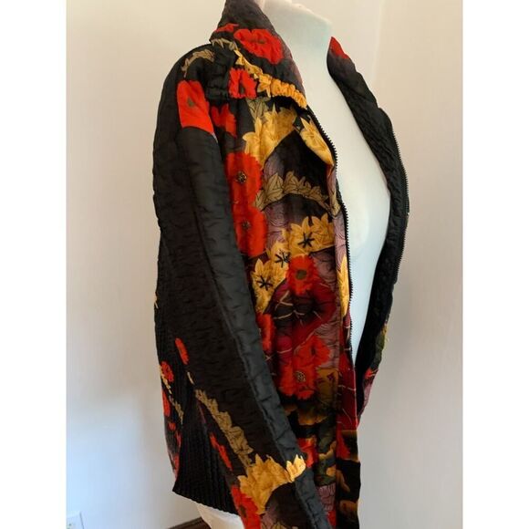 Y2K VTG UBU Puffer Jacket Crushed M Ruched Floral 90 Beaded Crinkle Zip Art Boho - Picture 11 of 16